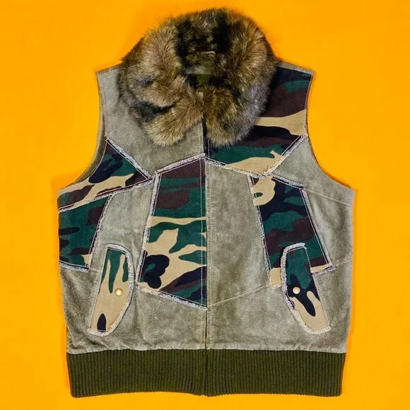 💋BOHO CHIC💋 Stunning Y2K VTG Camo Distressed Genuine Leather Vest - Picture 2 of 16